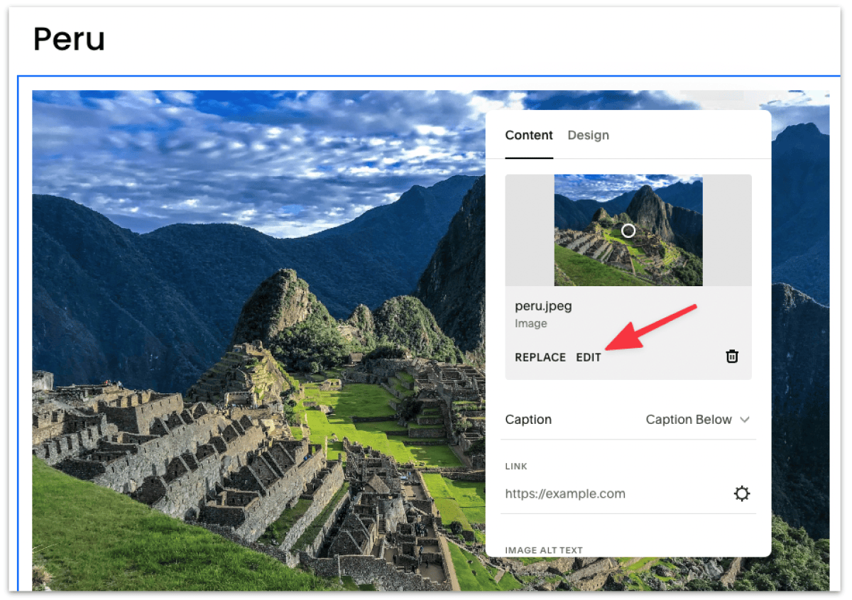 Edit your image in Squarespace