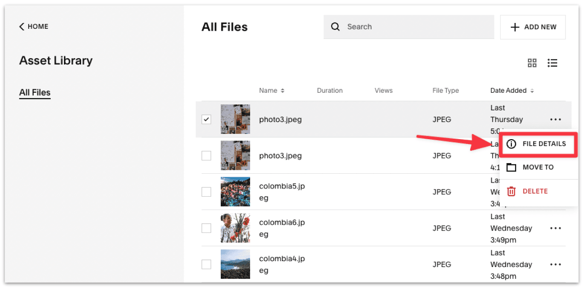 Select file details of the image you want to download