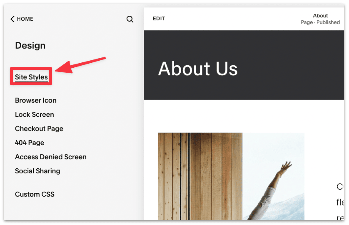 Select Site Styles in Design