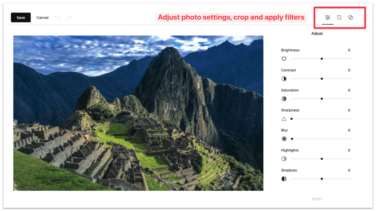 Use Squarespace internal image editing tool to enhance your image