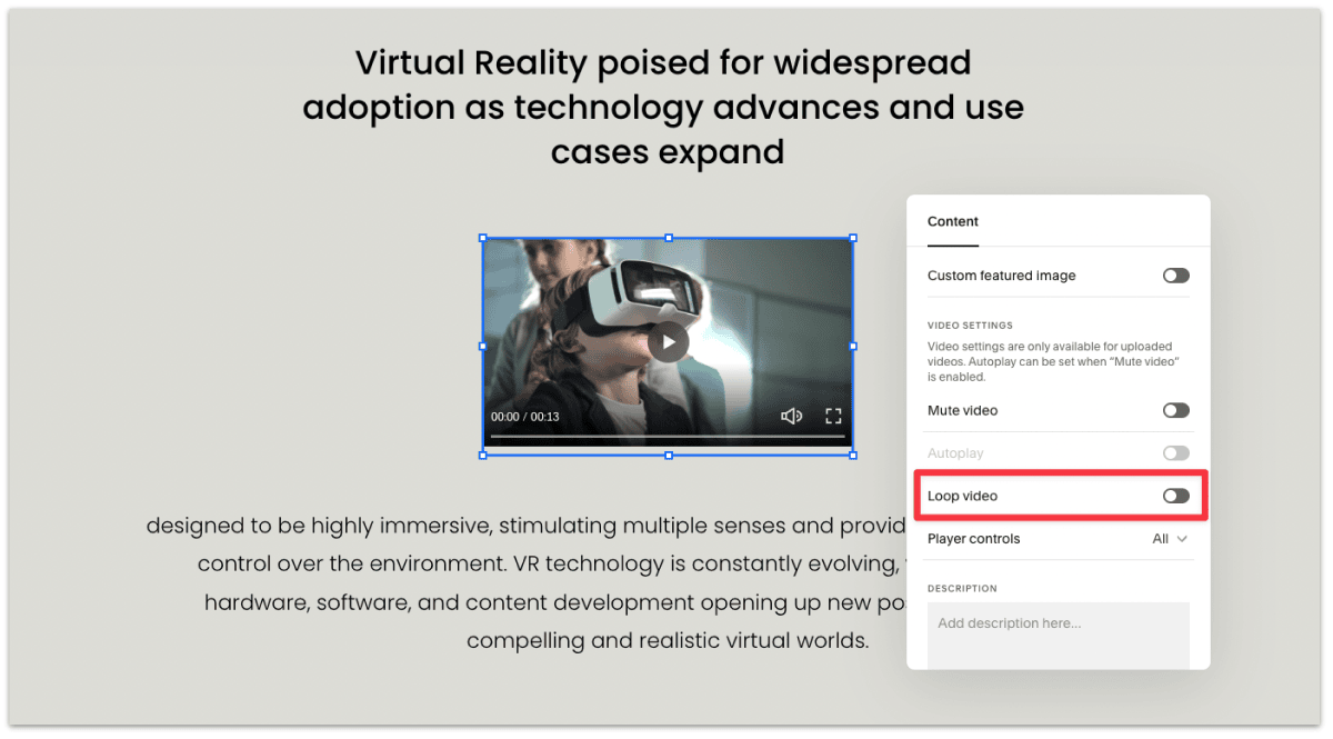 Toggle the Loop Video setting