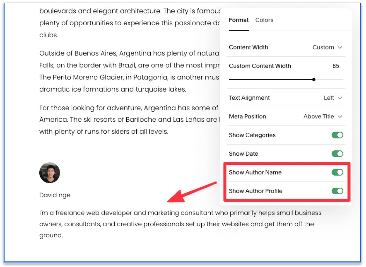 Toggle to show your author profile