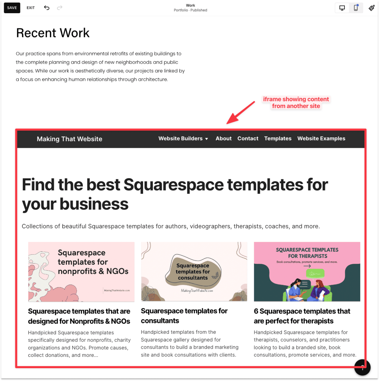 Squarespace iframe example