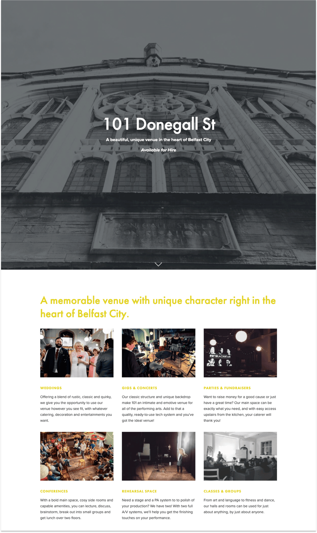101 Donegall St event space landing page