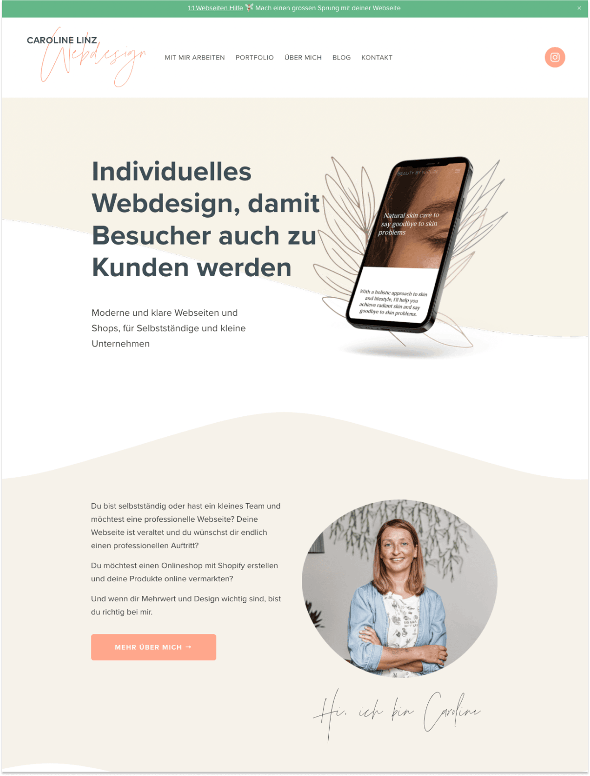 Caroline Linz's freelancer landing page