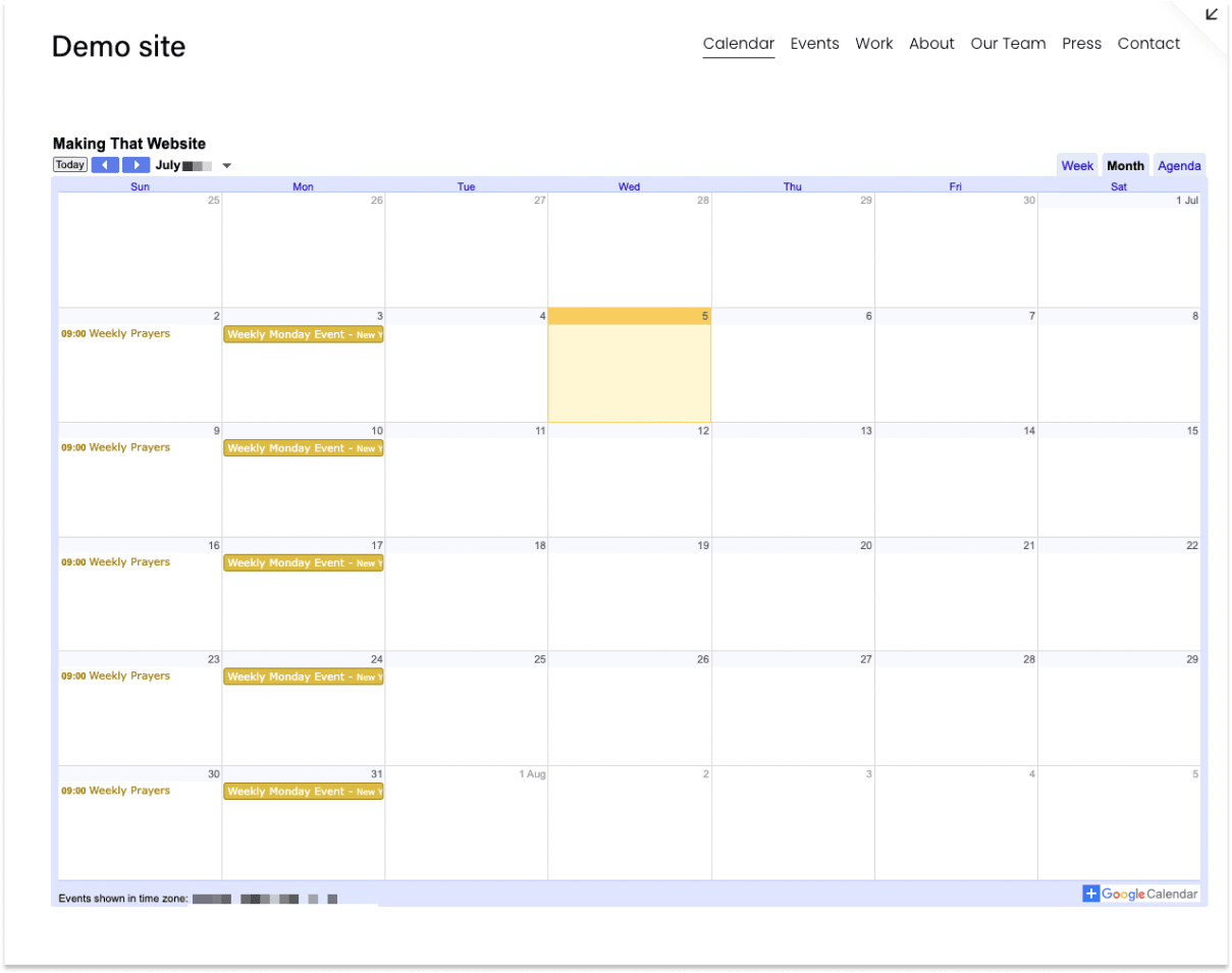 Preview the Google Calendar on Squarespace