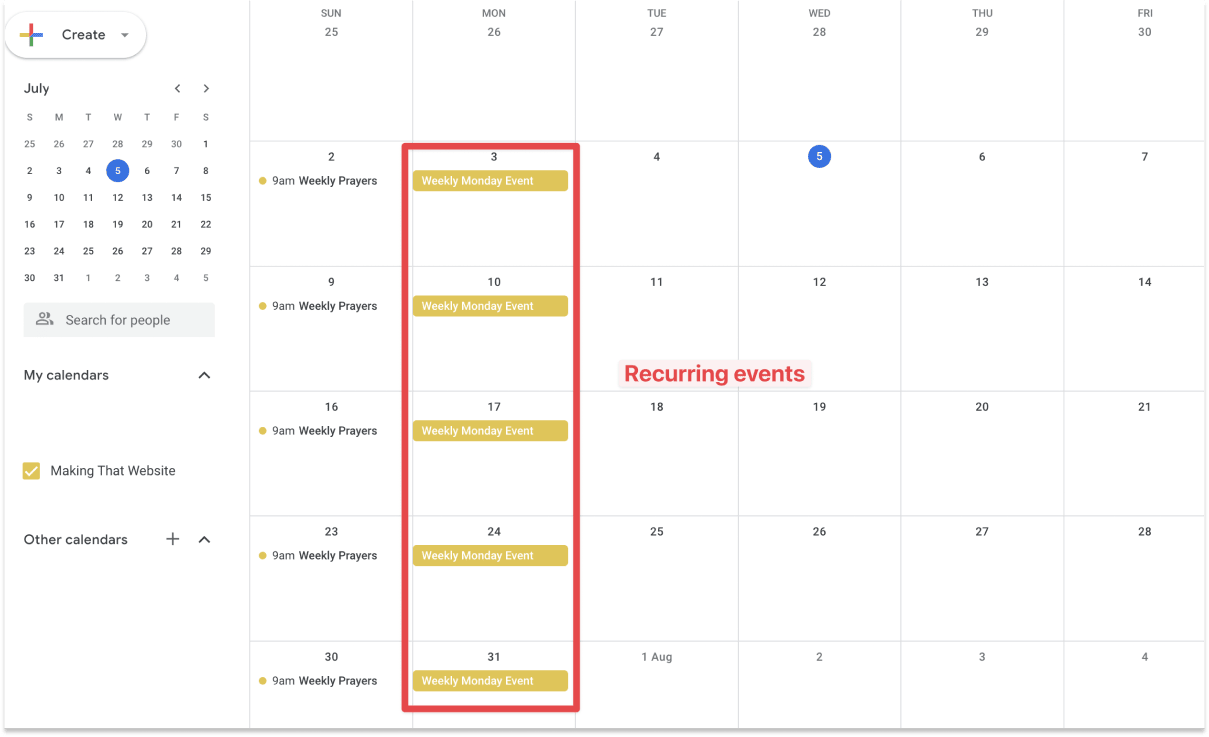 A Recurring event on Google Calendar