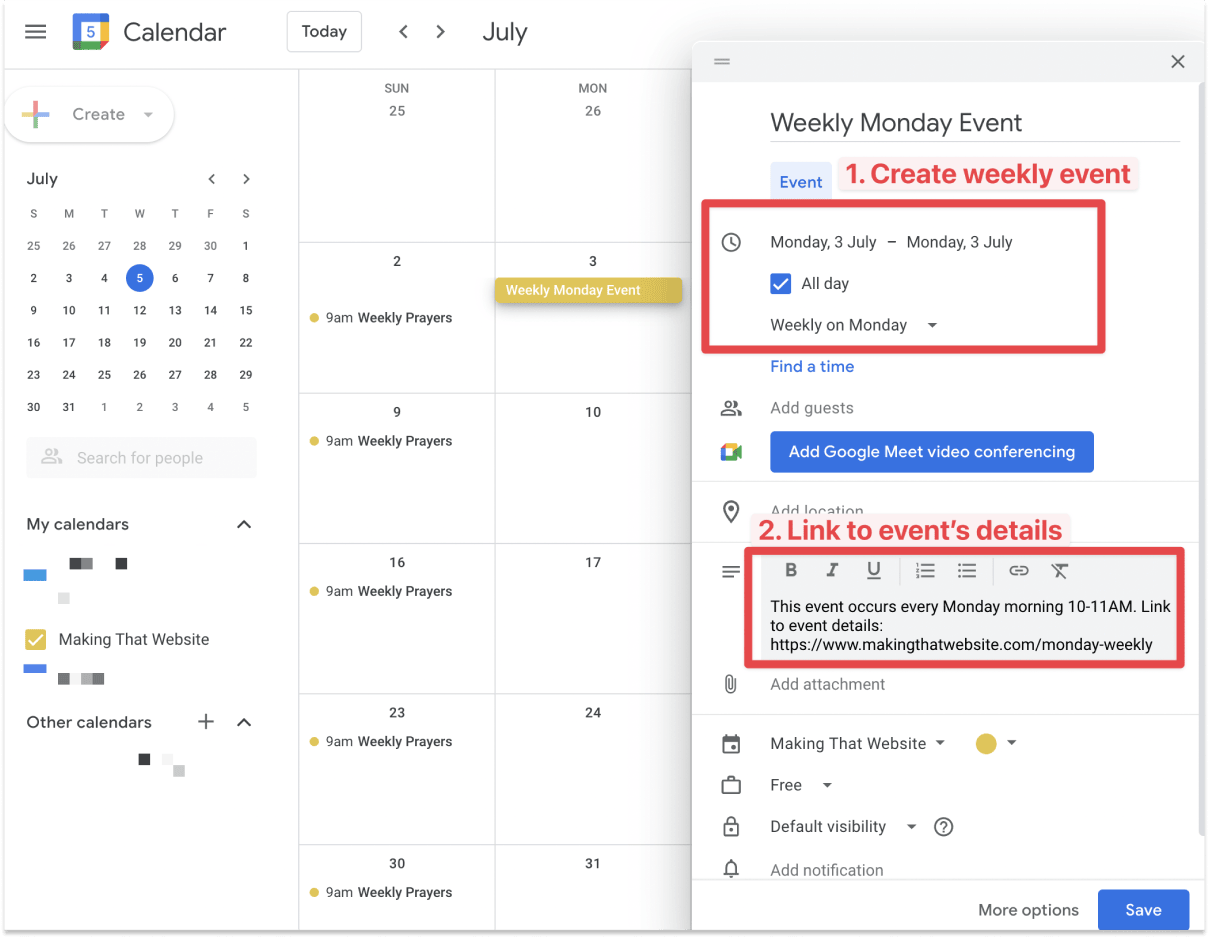 Set up a recurring event on Google Calendar