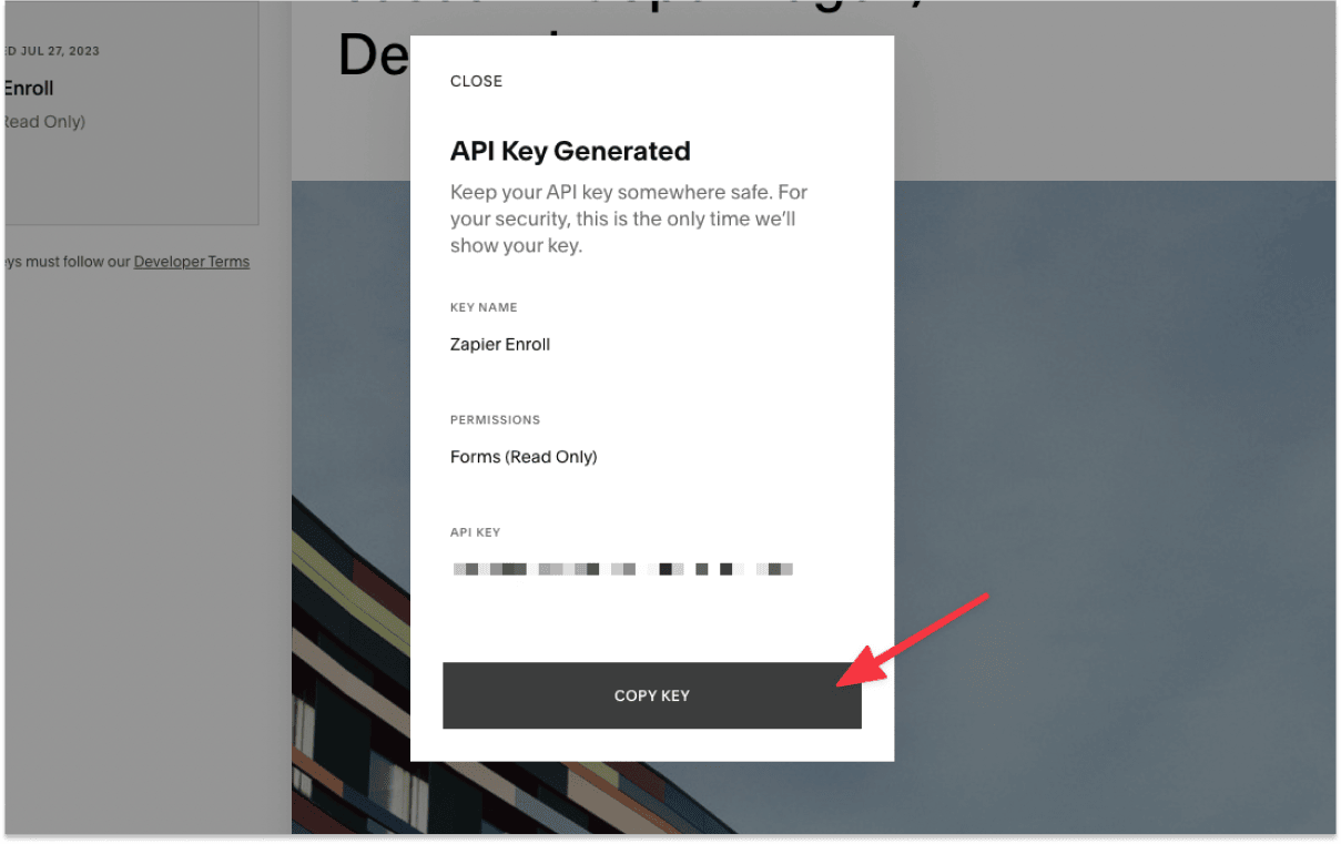 Copy the generated API Keys