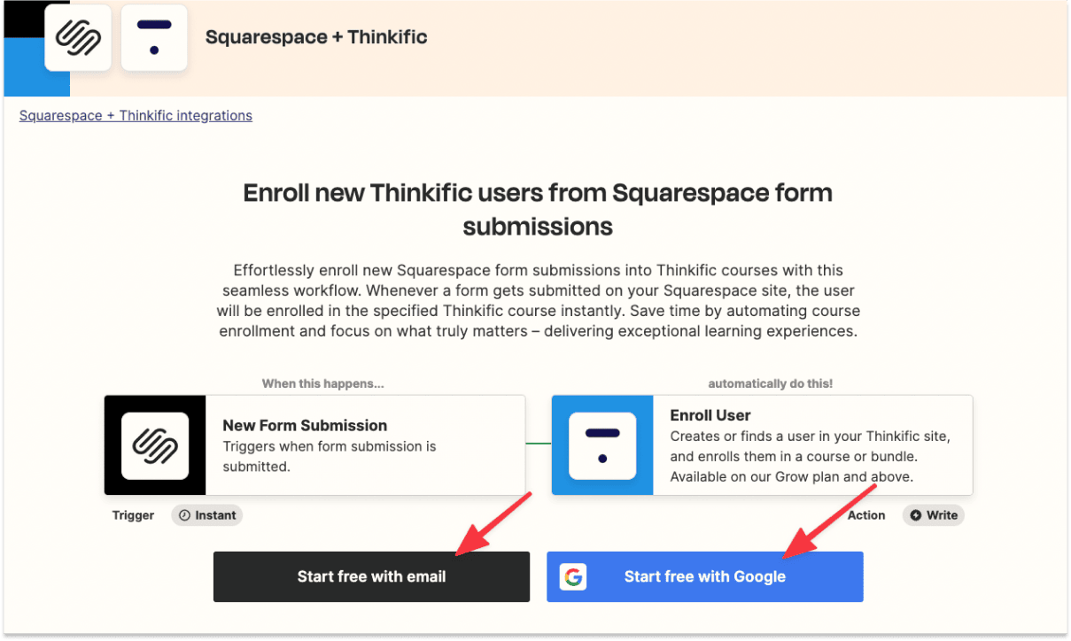 Sign up for Zapier using email or Google