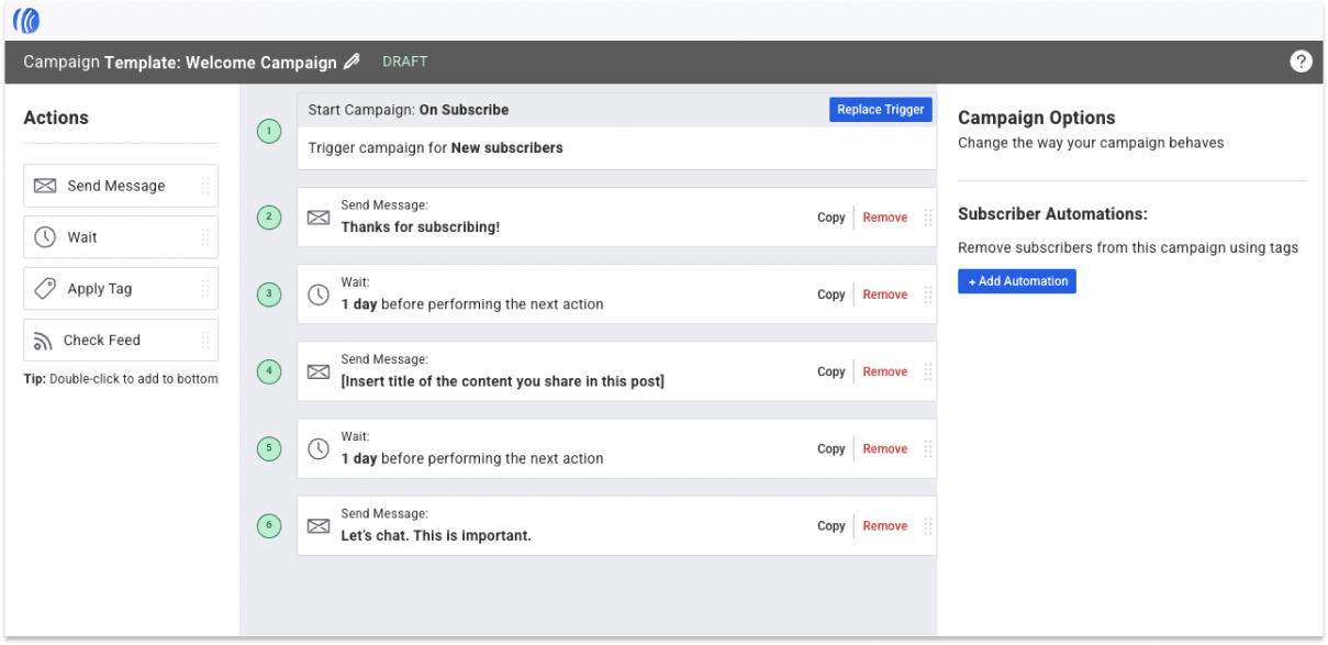 Aweber's email automation editor