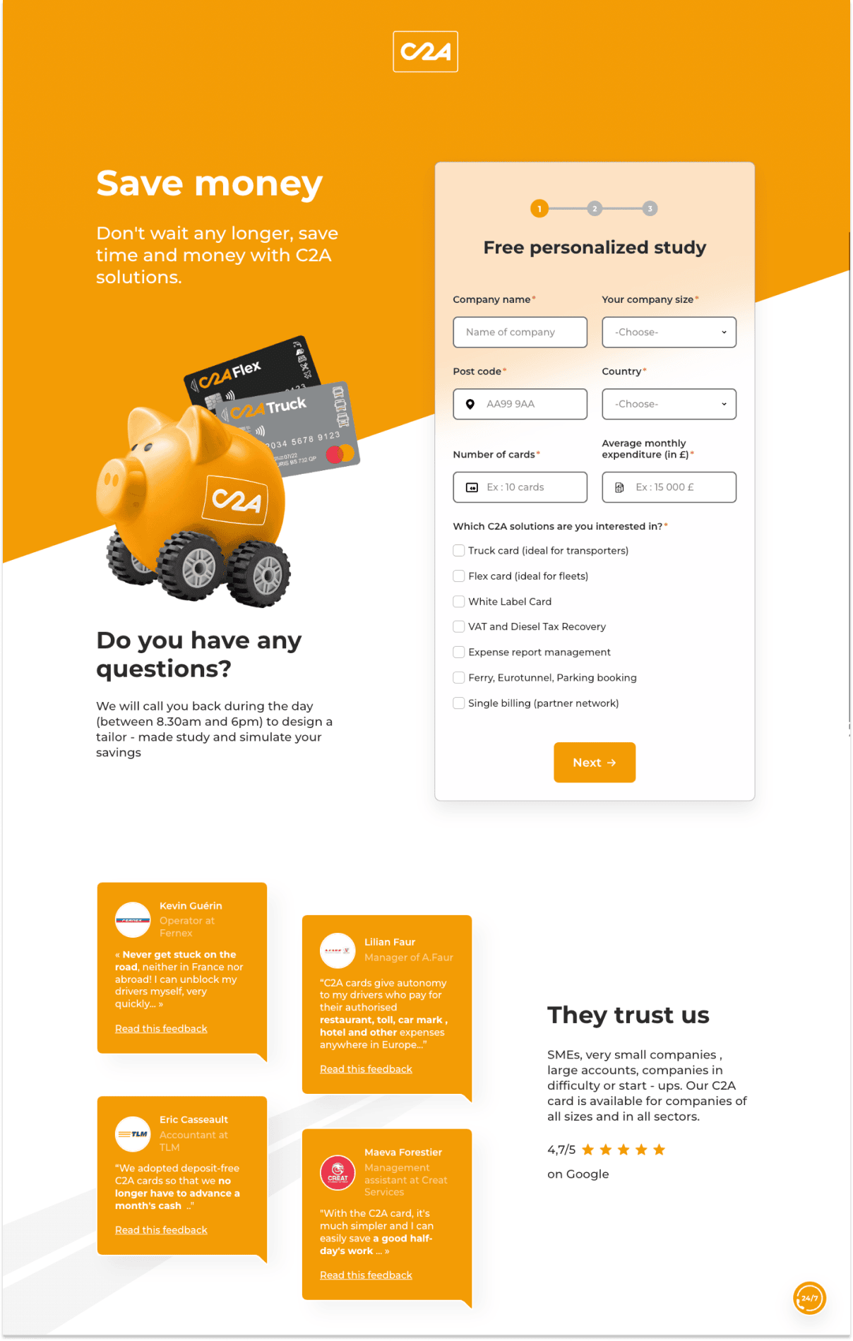C2A's lead generation landing page from their website