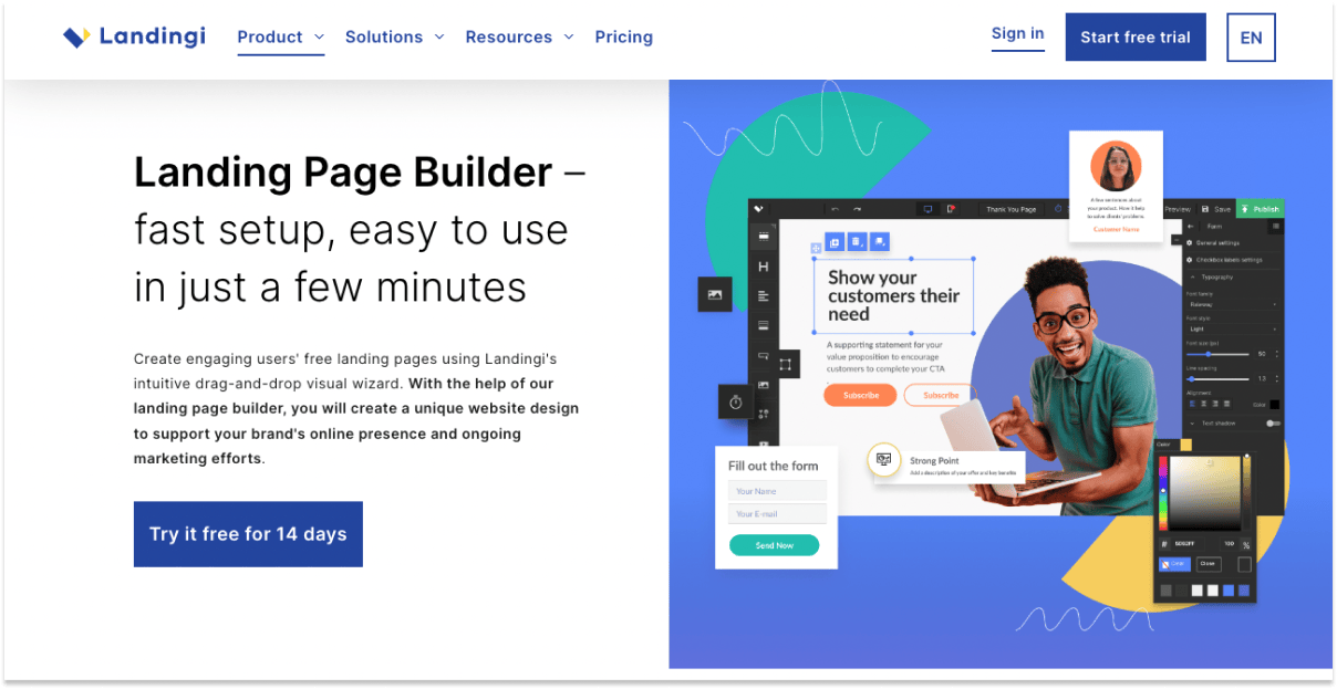 Landingi page builder marketing page