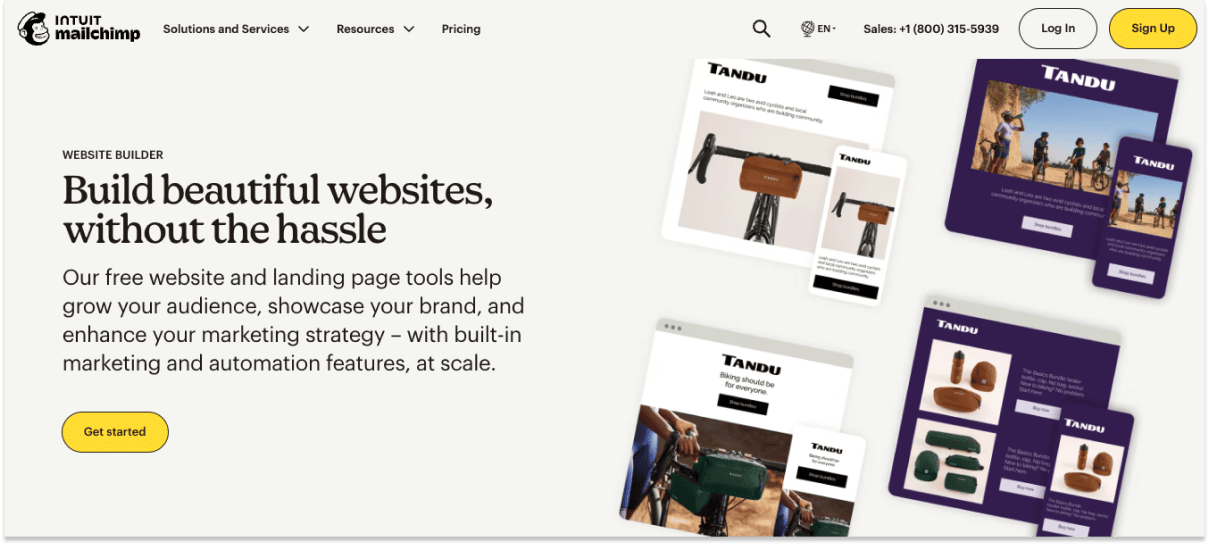 Mailchimp website builder marketing page