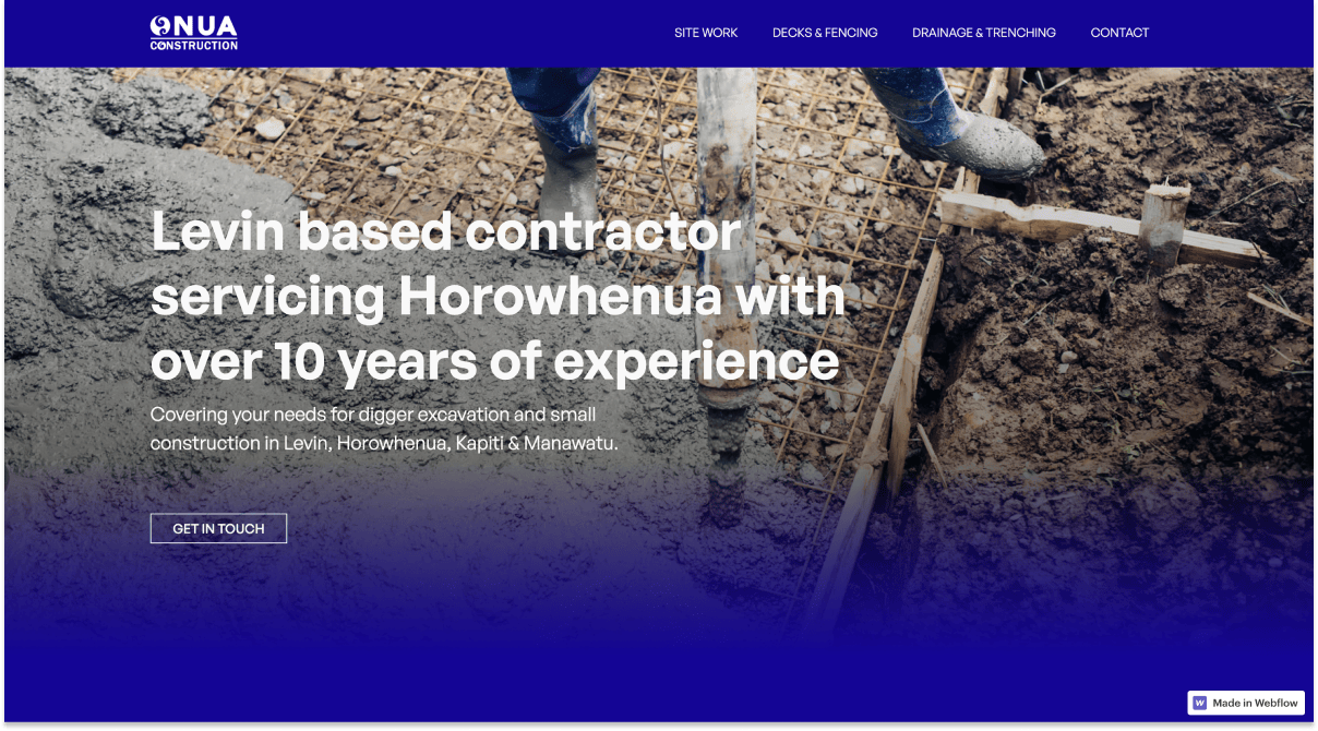 Nua Construction's lead generation website