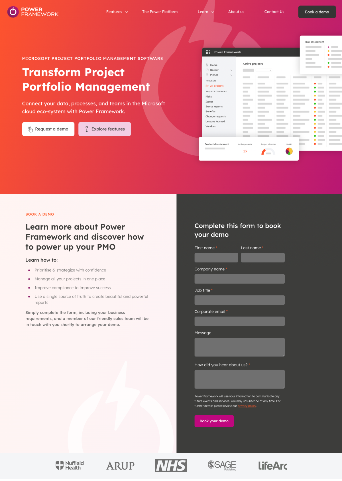 Power Framework and lead generation form on their website