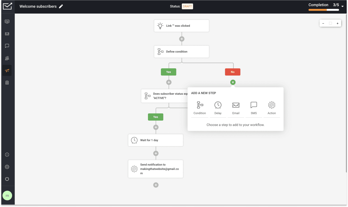 Sender's email automation editor