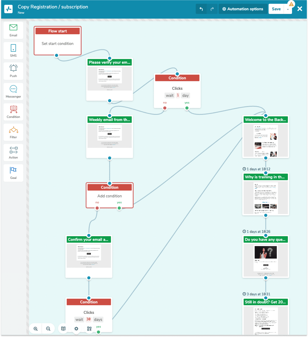 Email automation editor in SendPulse