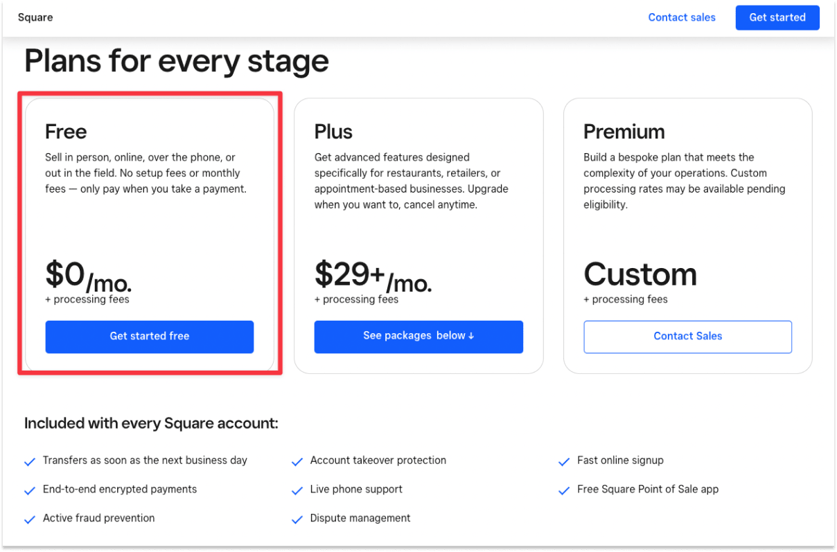 Square free plan to accept payment