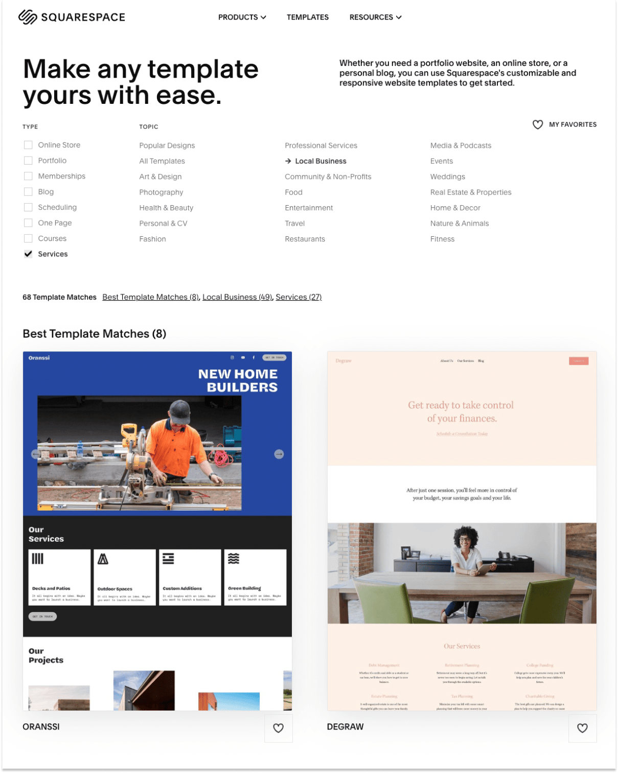 Squarespace landing page templates