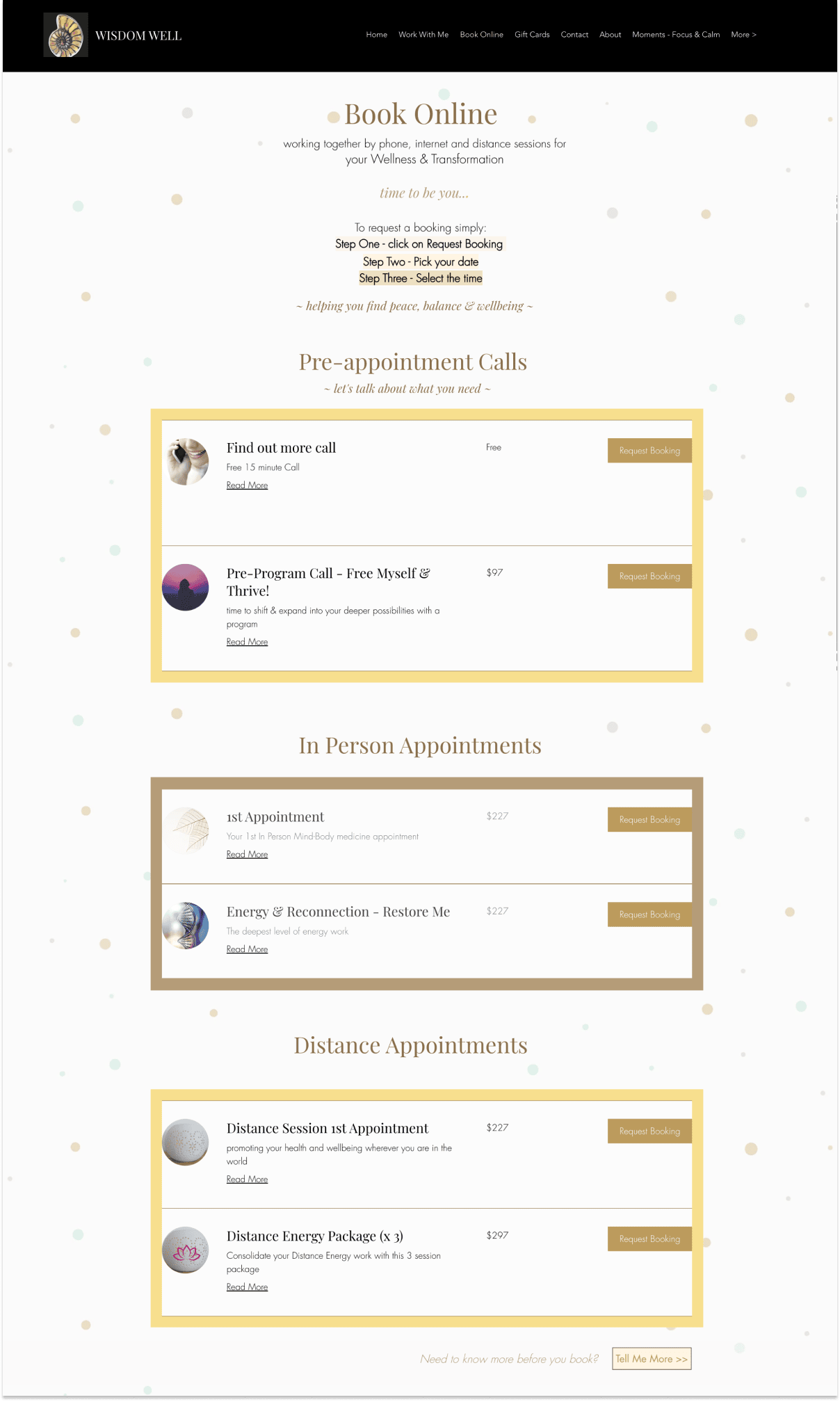 Wisdom Well's client booking page