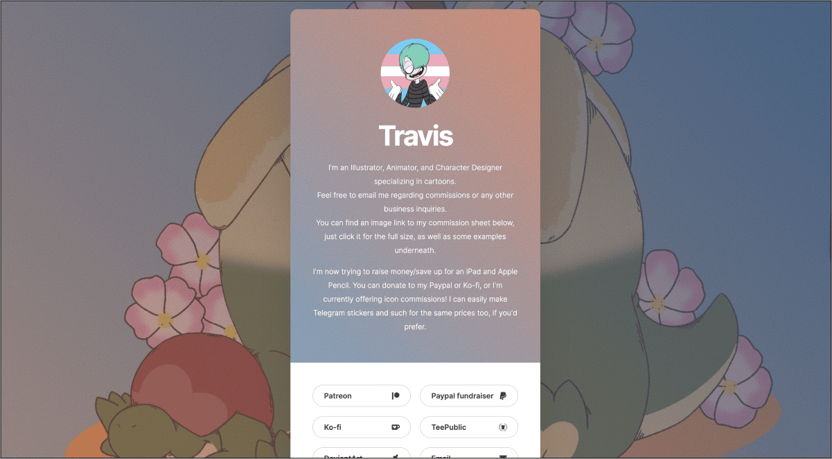 Travis' profile page