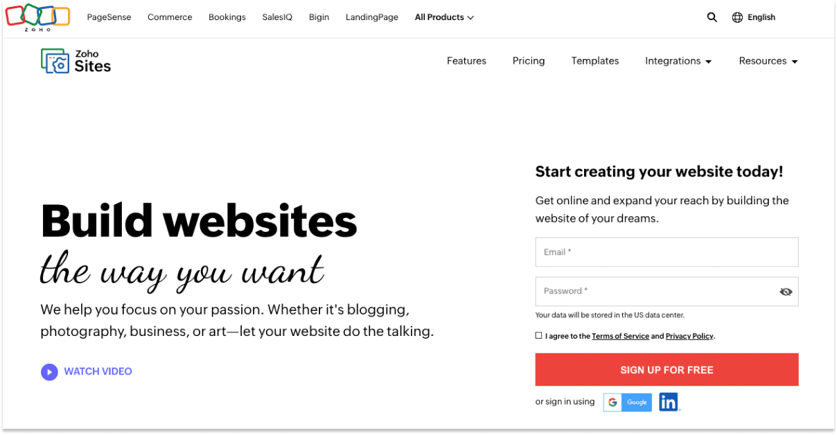 Zoho website builder for small business