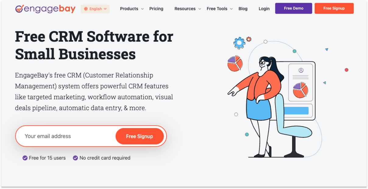 Engagebay free CRM landing page