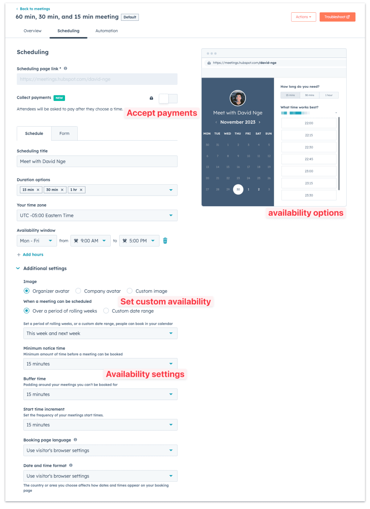 Hubspot appointment setup dashboard