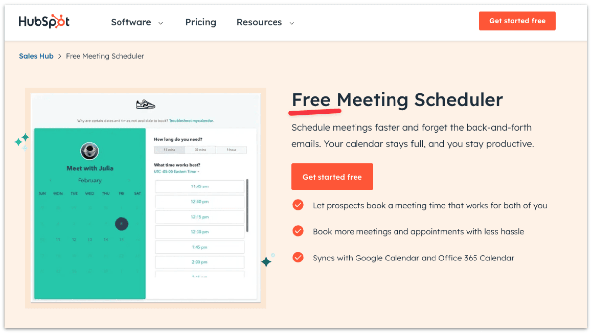 Hubspot's free meeting scheduling (part of Free Hubspot Marketing)