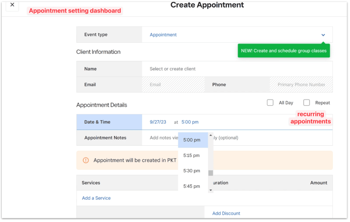 Square appointment dashboard