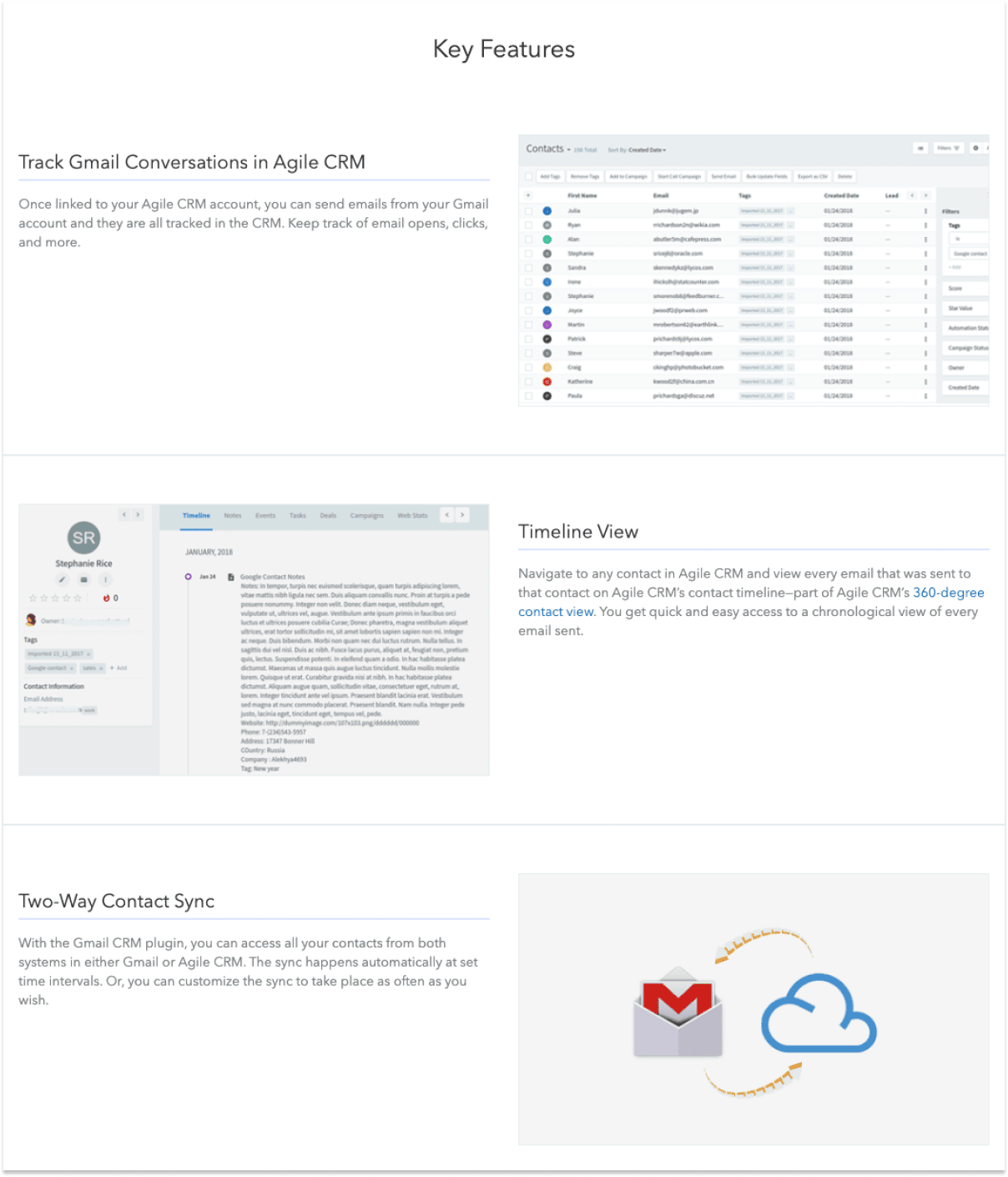 Agile CRM Gmail integration key features