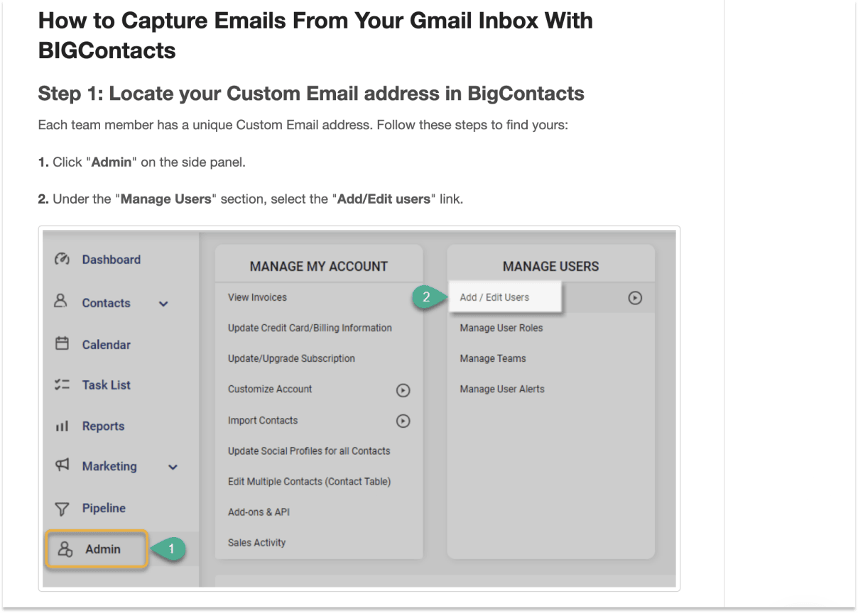 How to sync email from Gmail inbox with Bigcontacts