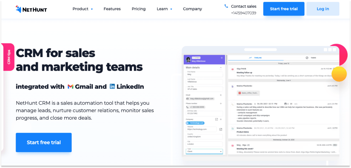Nethunt CRM marketing site