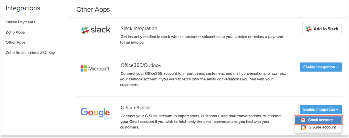 Zoho Gmail's integration