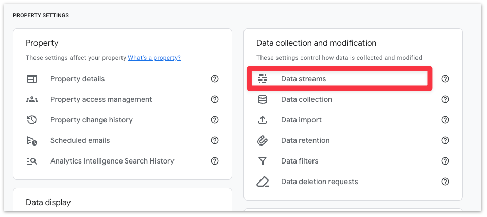 Select Data Streams from the admin dashboard