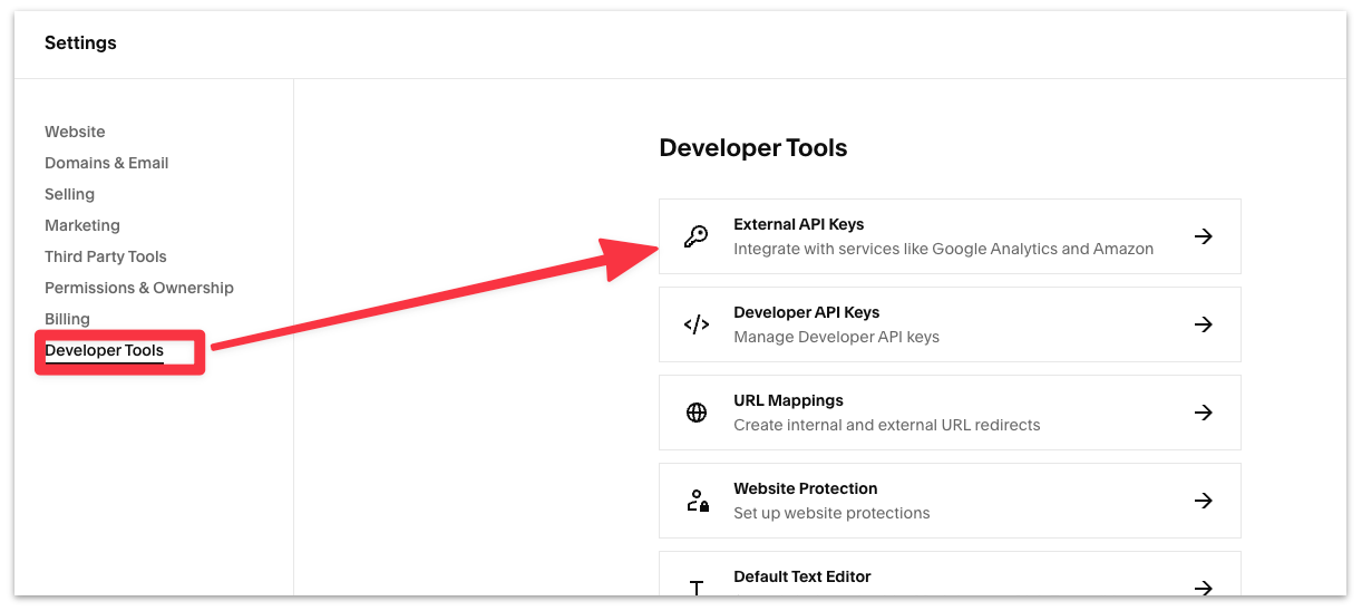 Select advanced settings page