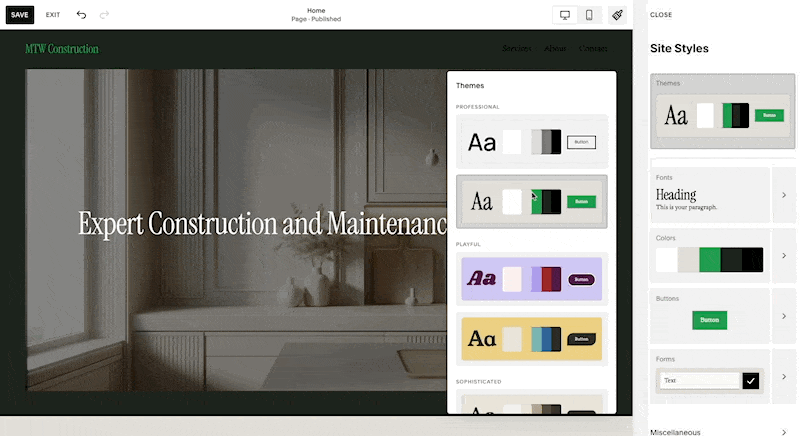 Squarespace AI preset theme to quickly change style 