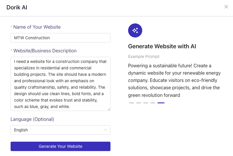 Dorik AI onboarding questionnaire