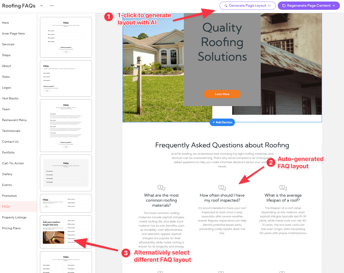 Duda AI auto generated web page layout (customizable)