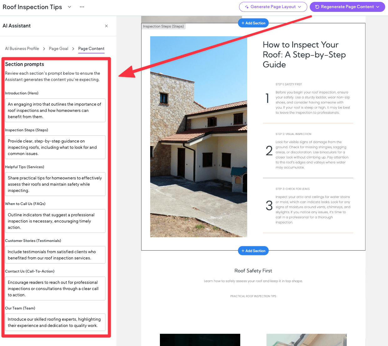 Duda rewrite copy for the entire website for each section