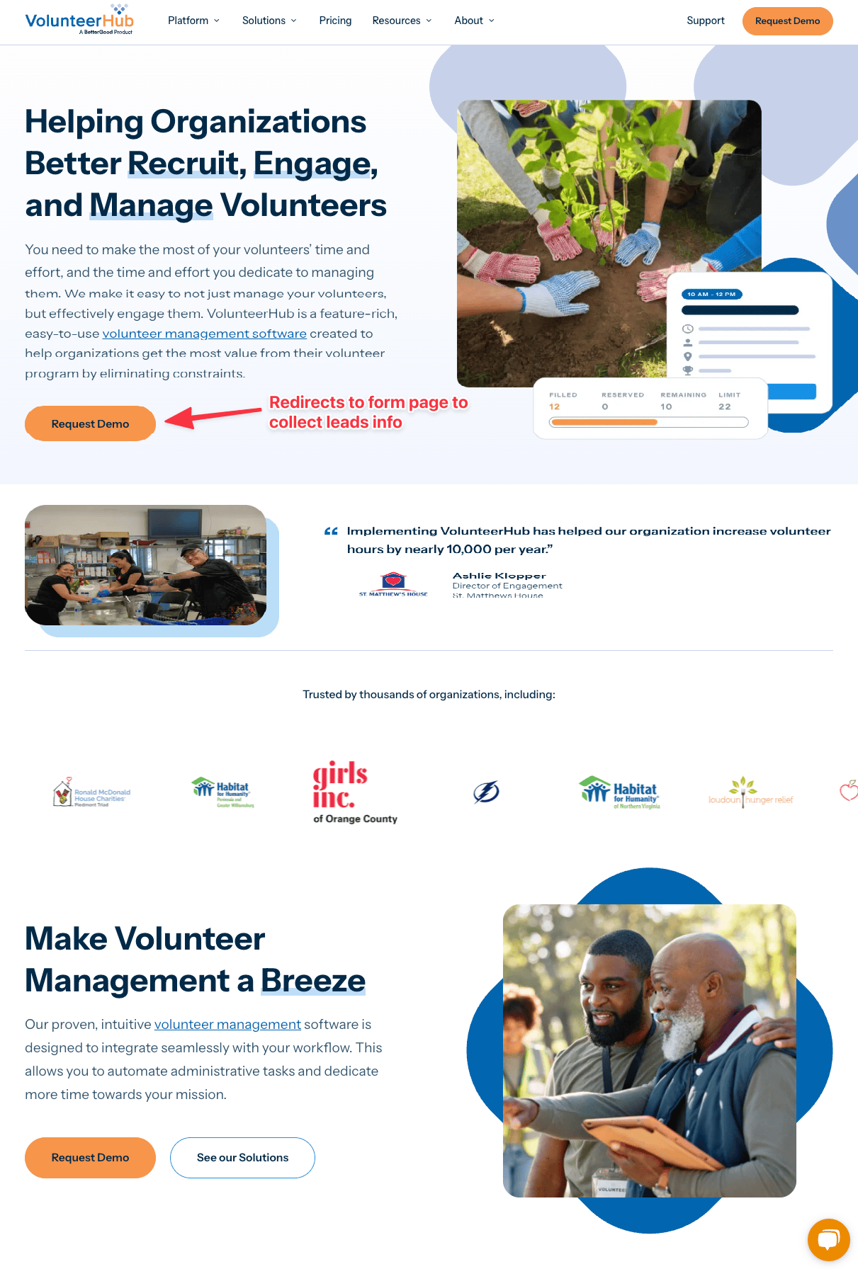 Volunteer Hub home page