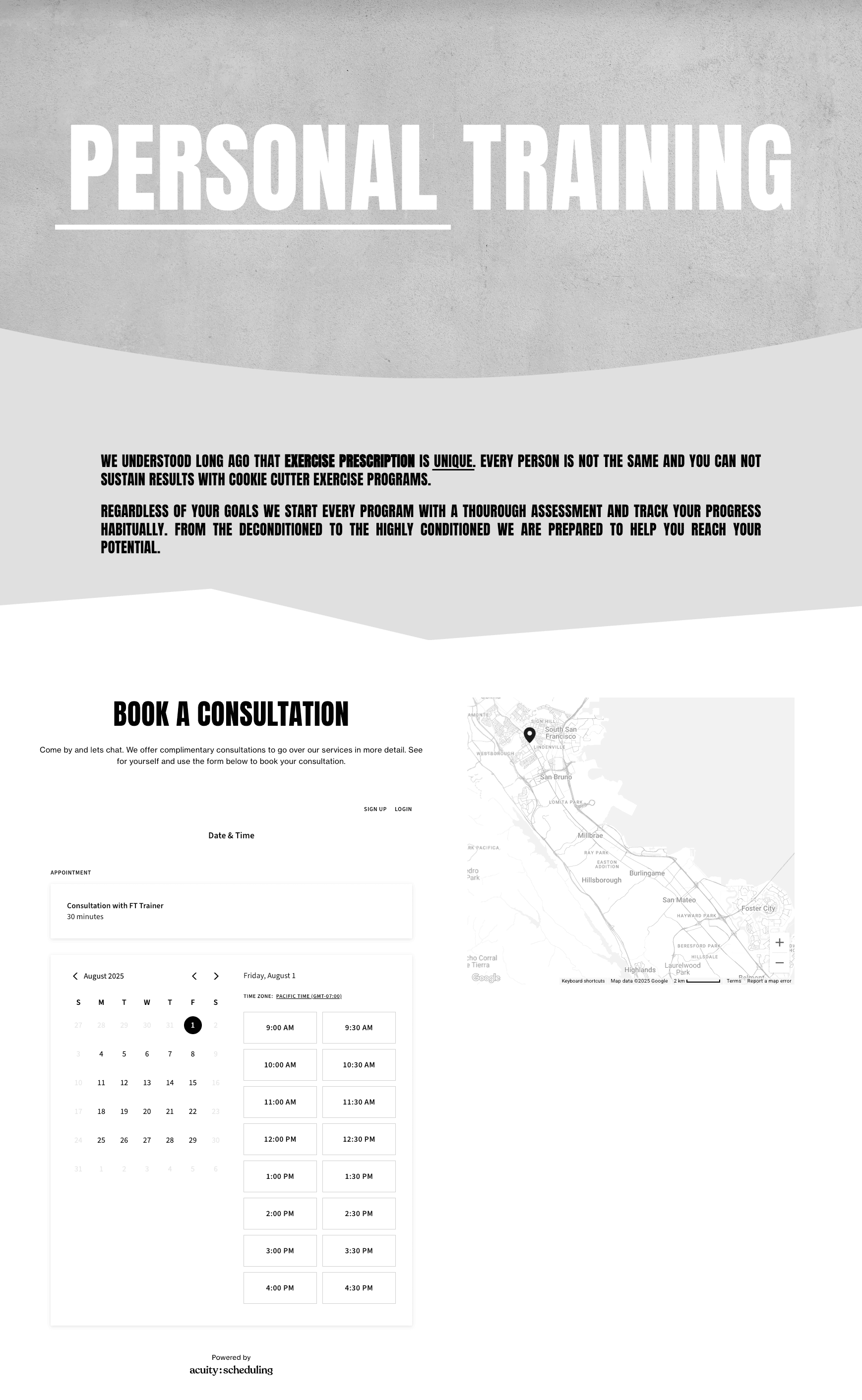 Fitness Therapy's booking page