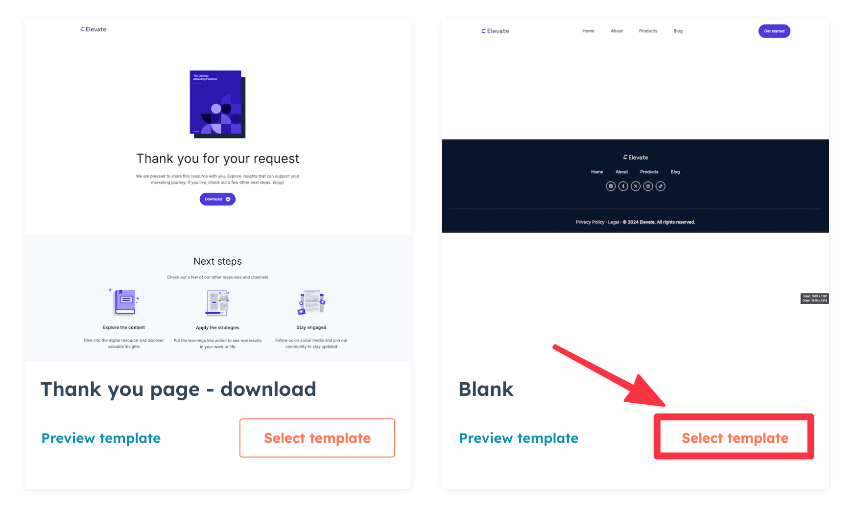 Choose a blank template from Elevate