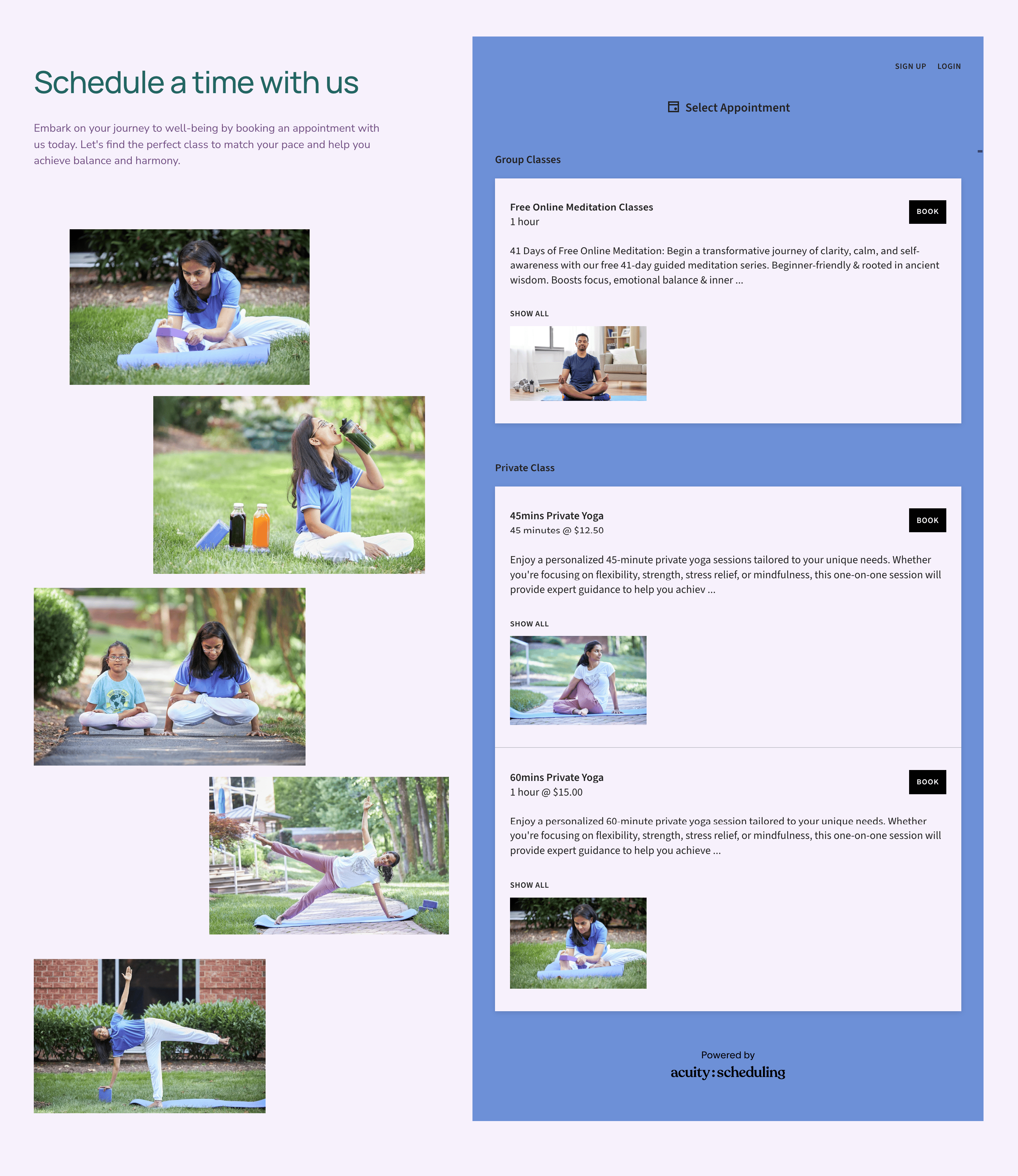 Yogam World appointment booking page