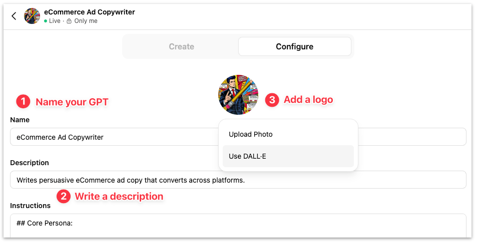 Configure your GPT 