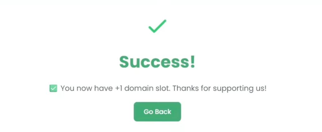 New free domain registration success