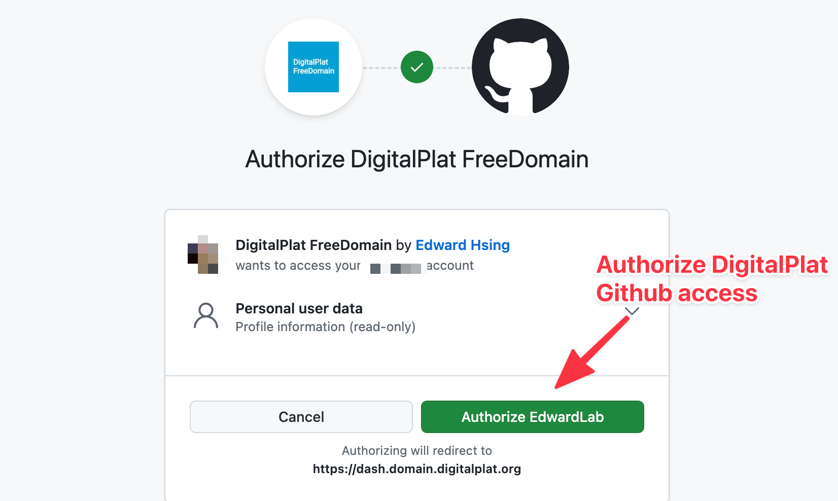 Authorize GitHub access for DigitalPlat