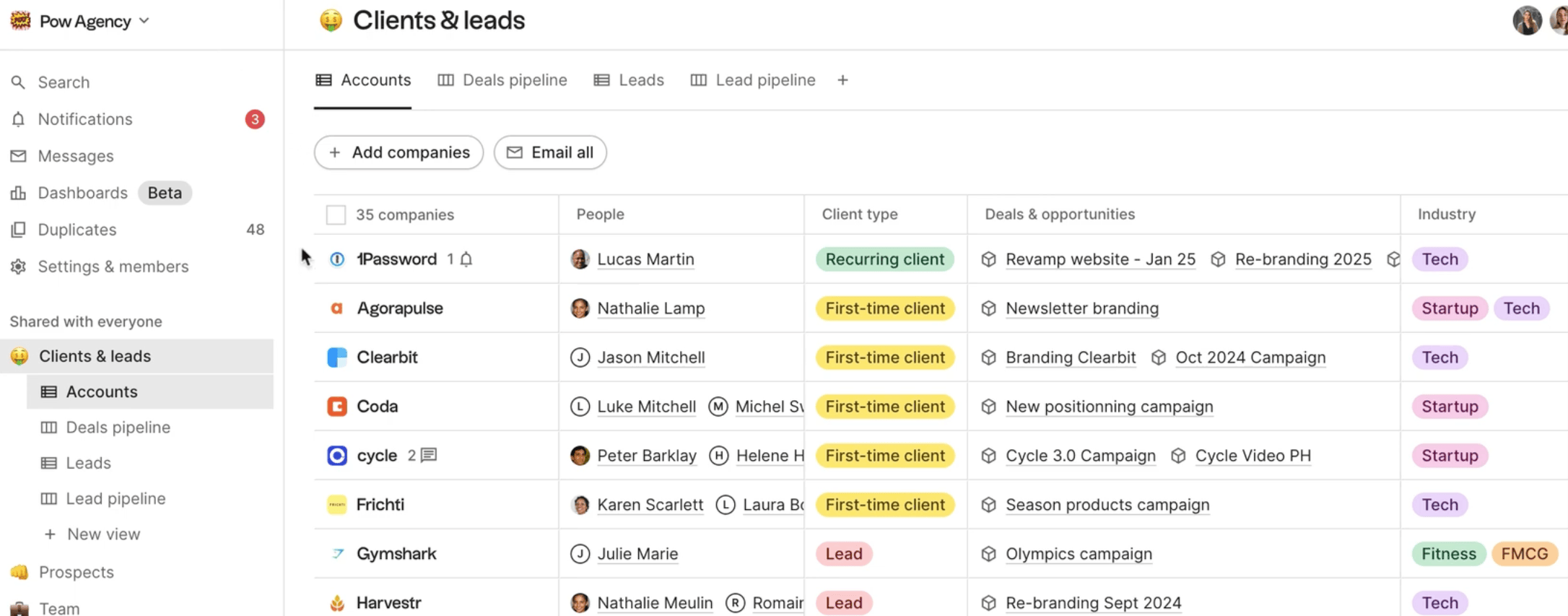 Folk's client dashboard