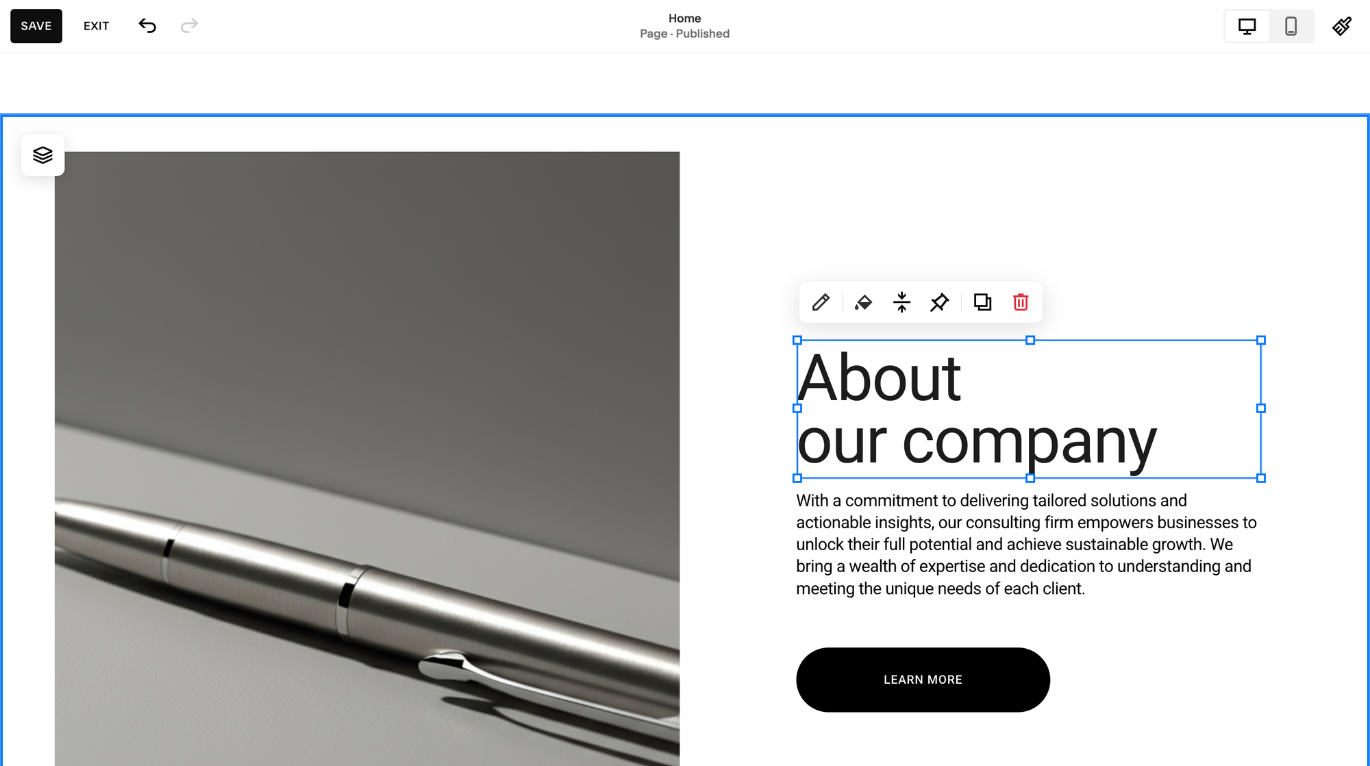 Squarespace's Fluid Engine editor showing a structured grid layout with content blocks snapping into alignment